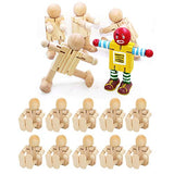 Natudeco 10PCS Toy People Set Unfinished Wood Toys Wooden Craft People Figures Unfinished Wooden Figures Kit Joint Adjustables Robot Paintable Natudeco