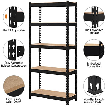 Topeakmart 4 PCS 5-Tier Utility Shelves, Metal Storage Shelves Garage Shelving Unit Adjustable Garage Storage Shelves Storage Racks Heavy Duty Shed - WoodArtSupply