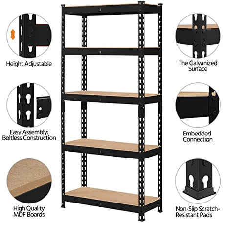 Topeakmart 4 PCS 5-Tier Utility Shelves, Metal Storage Shelves Garage Shelving Unit Adjustable Garage Storage Shelves Storage Racks Heavy Duty Shed Topeakmart
