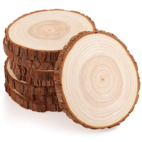 Fuyit Wood Slices 8 Pcs 5.5-6 Inches Unfinished Natural Tree Slice Wooden Circle with Bark Log Discs for DIY Arts and Craft Rustic Wedding Christmas Fuyit