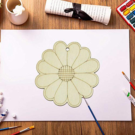 Creaides Flower Wood DIY Crafts Cutouts Wooden Sun Flower Shaped Hanging Ornaments with Hole Hemp Ropes Gift Tags for Wedding Birthday Christmas Creaides