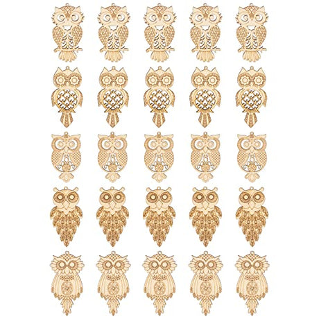 Framendino, 25 Pack Unfinished Wood Cutouts Owl Shape Wooden Slices Bird Hanging Wooden Cutout Wood Chips Embellishments for DIY Craft Home Framendino
