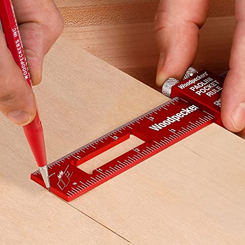 Woodpeckers Paolini Pocket Rules, 8 Inch Aluminum Woodworking Ruler with Slide Stops - WoodArtSupply