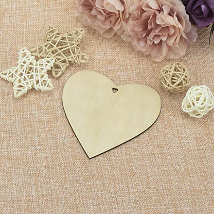 Creaides Wooden Heart Shaped Hanging Ornaments Heart Wood DIY Crafts Cutouts with Hole Hemp Ropes Gift Tags for Wedding Birthday Happy Mother's Day