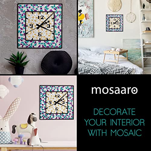 Mosaaro Glass Mosaic Tiles Kit Clock Square with Mechanism – Exclusive Art DIY GlassCraft for Adults and Teens – Creative Gift for Craft Lovers – - WoodArtSupply