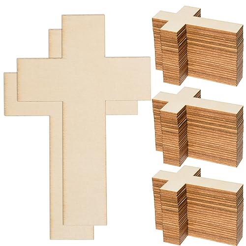 120 Pcs Blank Wooden Cross Unfinished Wood Cross Shaped Cutouts Blank Wooden Cross Pieces Tags Natural Wood Cutouts for DIY Crafts, Church, Sunday - WoodArtSupply