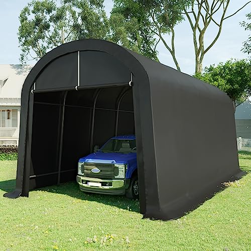 KING BIRD 12' x 20' Oval Pipe Heavy Duty Carport for SUV, Full-Size Truck and Boat, Round Style Anti-Snow Car Canopy Outdoor Boat Shelter with KING BIRD