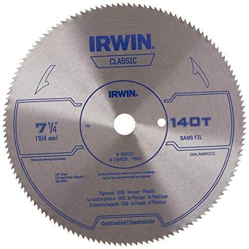 IRWIN Tools Classic Series Steel Corded Circular Saw Blade, 7 1/4-inch, 140T, .087-inch Kerf (11840) Irwin Tools