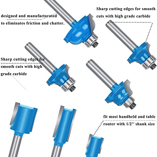 LEATBUY Router Bit Set Wood Molding Bits 37 PCS 1/2 Inch Shank, Corner Rounding Edge-Forming Beading Door Cabinet Drawer, Woodworking Milling Cutter - WoodArtSupply