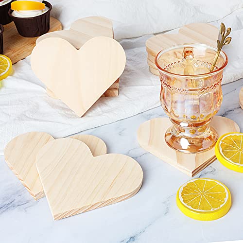 24 Pieces Unfinished Wood Coasters, GOH DODD 4 Inch Heart-Shaped Blank Wooden Coasters Crafts Coasters for DIY Architectural Models Drawing Painting