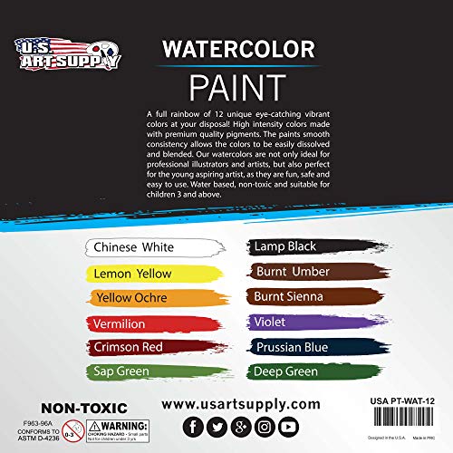 U.S. Art Supply 12ml Premium Vivid Watercolor Artist Aluminum Tube Paint Set (12-Colors) U.S. Art Supply
