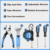 REXBETI 10-Piece Kids Tool Set with Real Hand Tools, Blue Durable Storage Bag, Children Learning Tool Kit for Home DIY and Woodworking REXBETI