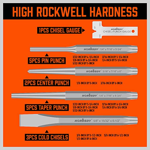 HORUSDY 16-Piece Punch and Chisel Set, Including Taper Punch, Cold Chisels, Pin Punch, Center Punch HORUSDY