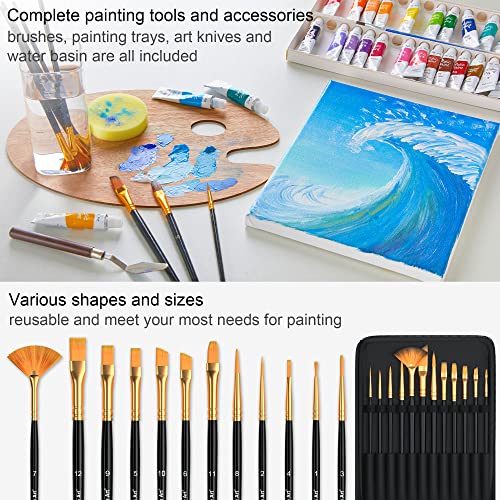 Shuttle Art Acrylic Painting Set, 59 Pack Professional Painting Supplies with Wood Tabletop Easel, 30 Colors Acrylic Paint, Canvas, Brushes, Palette,