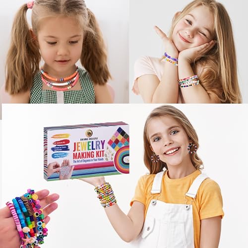 Desire Deluxe Bracelet Making Kit Necklace Clay Beads Friendship Jewelry Letter Arts & Crafts Pendant Charms Kit Elastic Rubber Strings Girls Toys Desire Deluxe