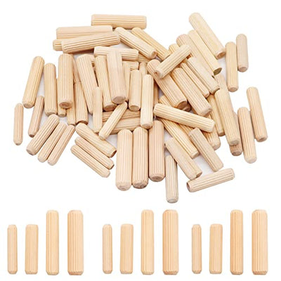 smseace 400PCS Straight Groove Wooden Dowel Pins with Tapered End with Bevel Angle, 1/4 "5/16" 3/8 "(6mm, 8mm, 10mm) Wooden Dowel Pins, Used for