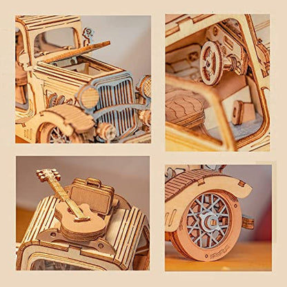 Rowood 3D Puzzles for Adults, Model Car Kits, DIY Wooden Toys Craft Gift on Birthday Christmas for Boys-Vintage Car - WoodArtSupply