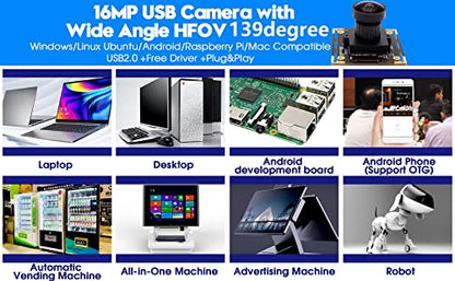 16MP USB Fisheye Camera Wide Angle PC Camera for Computer Raspberry Pi Mini UVC USB2.0 Webcam Board IMX298 USB Security Camera Module CCTV Laser - WoodArtSupply