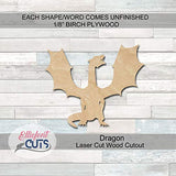 Dragon Wooden Cutouts for crafts, Laser Cut Wood Shapes 5mm thick Baltic Birch Wood, Multiple Sizes Available Elliefont Styles