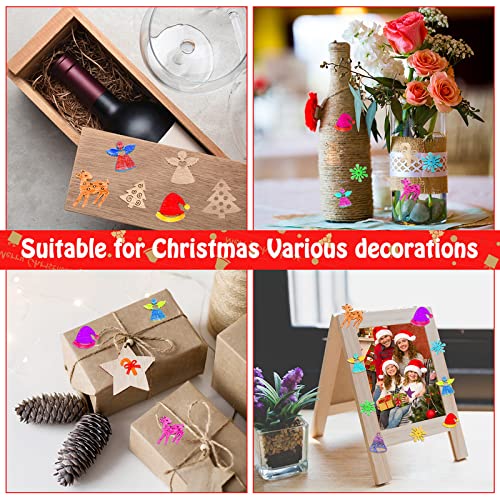 200 Pieces Christmas Unfinished Mini Wooden Ornaments Halloween Thanksgiving DIY Mini Wood Blank Cutouts with Storage Box and Twine for Christmas Yookeer