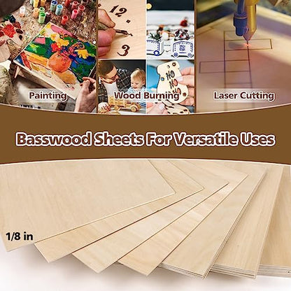 Basswood Sheets 1/8 x 12 x 12 inch - 3mm Basswood Sheets Plywood Sheets Balsa Wood, 24Pcs Square Unfinished Wood Board for DIY Crafts, Laser Cutting,