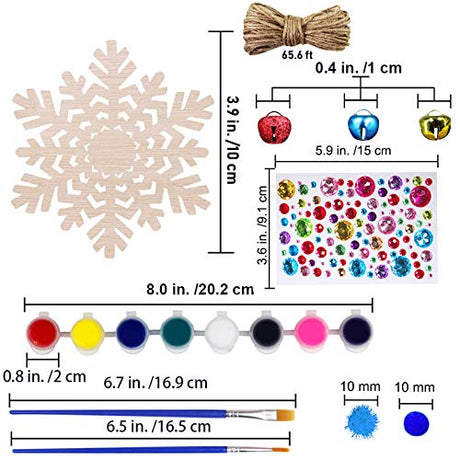 32 Set Christmas Hanging Natural Unfinished Wood Snowflake Cutouts Ornaments Ready-to-Personalize Wood Snowflake Rustic Winter Paintable Wooden Winlyn
