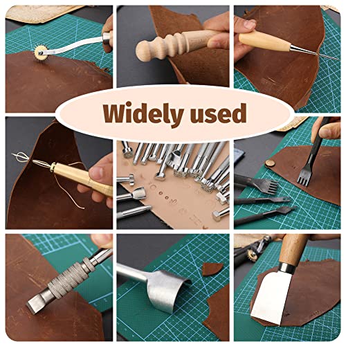 Jupean 458 Pieces Leather Kits, Leather Working Tools, Leathercraft Tools and Supplies with Instruction, Tool Holder, Leather Stamps Set, Prong JUPEAN
