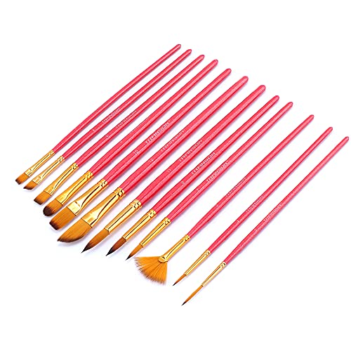 Transon Artist Paint Brush Set of 12 for Acrylic Watercolor Gouache Oil Craft Painting Pink TRANSON