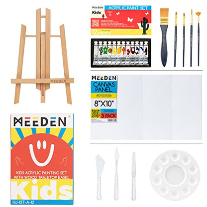 MEEDEN Kids Acrylic Painting Kit with Wood Table Easel, Kids Art Set with Acrylic Paints, Paintbrushes, Canvas & More Painting Art Supplies for - WoodArtSupply