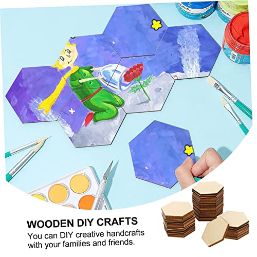 DECHOUS 50pc Ornaments for Kids Mini Hexagon Wood Chips Unfinished Wood Hexagon Wood Mosaic Tile Wooden Hexagon Cutouts Unfinished Wooden Hexagon DECHOUS