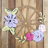 Wagon Wheel with Flowers Cutout, Engraved Shape, Unfinished Wood Craft, Build-A-Cross Build-A-Cross