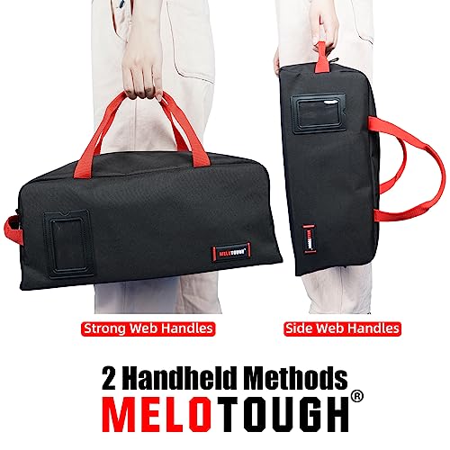 MELOTOUGH 16 Inch Tool Bag Canvas Tool Tote Bags with Zipper Heavy Duty Portable Tool Bag Organizer for Electrician,Plumbing,Technician,HVAC (Black) MELOTOUGH