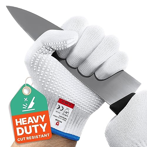 NoCry Heavy Duty Cut Resistant Work Gloves — Durable Cut Resistant Gloves with Grip Dots, Level 5 Cutting Gloves for Chefs, Perfect Wood Carving NoCry