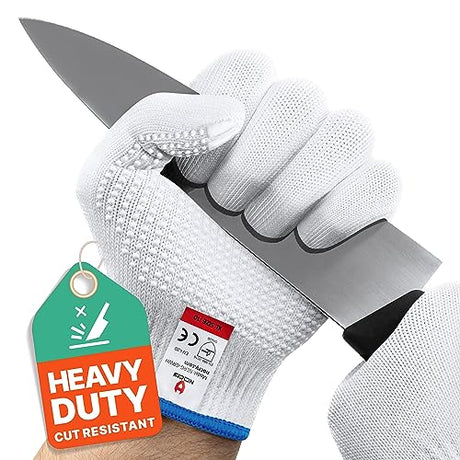 NoCry Heavy Duty Cut Resistant Work Gloves — Durable Cut Resistant Gloves with Grip Dots, Level 5 Cutting Gloves for Chefs, Perfect Wood Carving NoCry
