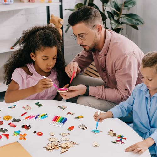 Barydat 100 Pcs Wooden Magnets DIY Wooden Arts and Crafts for Kids Craft and Art Painting Kit Supplies Party Birthday Gift Party Favors for Easter Barydat