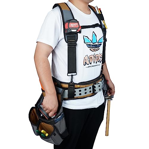 MELOTOUGH Tool Belt with Suspenders Tool Bag Suspenders Framers Comb Apron Tool Belt Construction Tool Pouch Builder Heavy Duty Carpenter Suspension MELOTOUGH