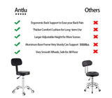Antlu Rolling Stool Drafting Chair for Garage Shop Workbench Kitchen Medical Salon,Swivel Adjustable Stool with Wheels and Back Support (Black, Antlu