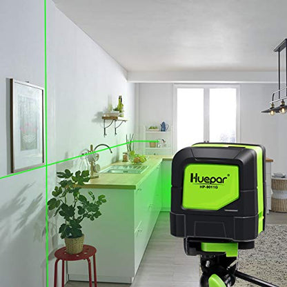 Huepar Cross Line Laser - DIY Self-Leveling Green Beam Horizontal and Vertical Line Laser Level with 100 Ft Visibility, Bright Laser Lines with 360°