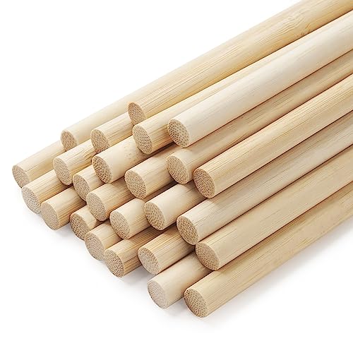 Wooden Dowel Dods Wood Dowels, 25PCS 3/8 x 12" Round Natural Bamboo Sticks for Crafts, Macrame Dowel, Unfinished Hard Wood Sticks for Crafting,