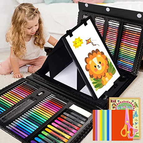 208 PCS Art Supplies,Drawing Set Art Kits for Kids Girls Boys Teens Artist, Art Set with Trifold Easel, Includes Oil Pastels, Crayons, Colored PENCCOR