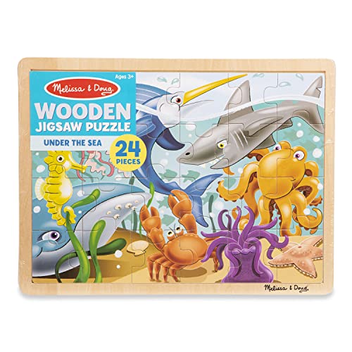 Melissa & Doug Under the Sea Ocean Animals Wooden Jigsaw Puzzle With Storage Tray (24 pcs) - WoodArtSupply