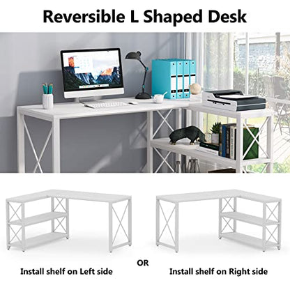 Tribesigns Reversible Industrial L-Shaped Desk with Storage Shelves, Corner Computer Desk PC Laptop Study Table Workstation for Home Office Small - WoodArtSupply