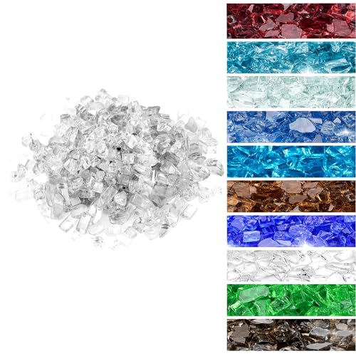 Onlyfire 10-Pounds Regular Fire Glass for Natural or Propane Fire Pit Fireplace & Landscaping, 1/4-Inch High Luster Platinum