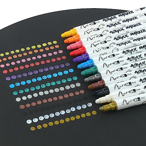TRANSON 12 Color Dual-tip Acrylic Paint Pen Set for Canvas Rock Wood Leather Ceramic DIY Painting TRANSON