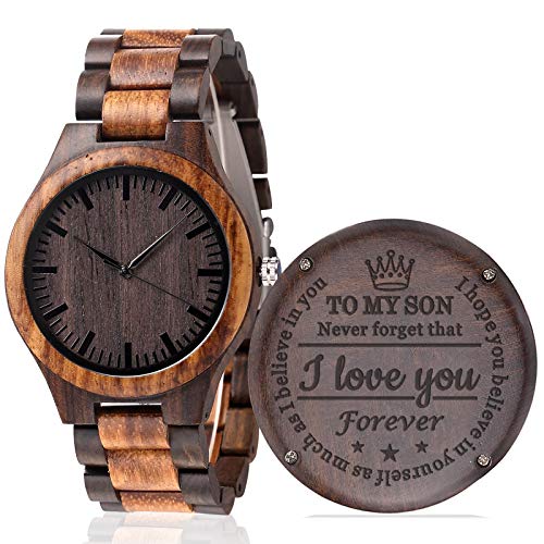 KOSTING Personalized Engraved Men Natural Wood Watches for Son Wooden Strap Band Customized Stylish Classic Unique Birthday Christmas Day Graduation - WoodArtSupply