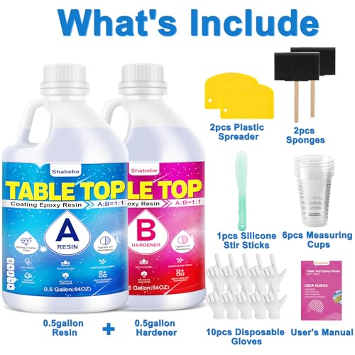 Shabebe Table Top Epoxy Resin 1 Gallon, Super Gloss & Crystal Clear Epoxy Resin Kit with UV Resistant & Self Leveling, Non Toxic Food Safe for River - WoodArtSupply