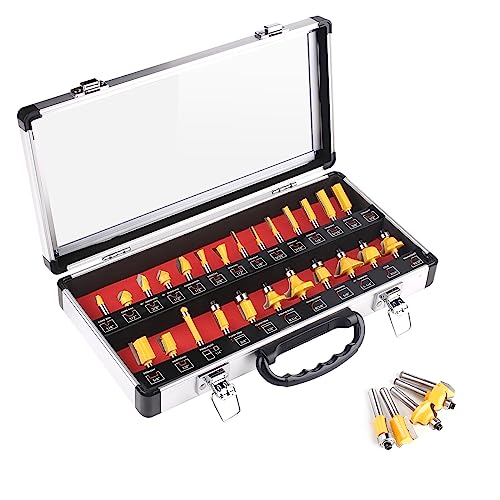 UTRUSTTO Router Bits 25 Pieces, 1/4 Inch Shank Tungsten Carbide Router Bit Set, for Professional and Beginners Carpenter UTRUSTTO