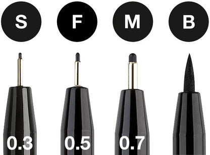 Faber Castell 167100 Pit Artist Pens, Set of 4, Black Assortment, 199 S, F, M, B