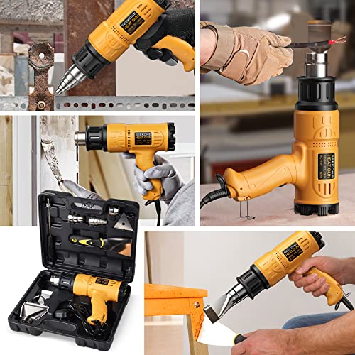 SEEKONE Heat Gun 1800W Heavy Duty Hot Air Gun Kit With Carry Case Variable Temperature Control 122℉~1112℉（50℃- 600℃） Overload Protection with 4 - WoodArtSupply