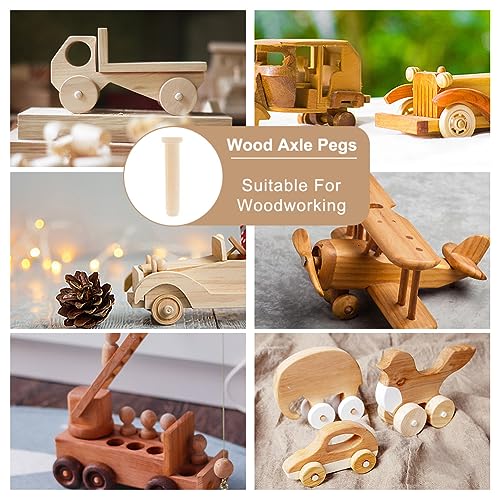 OLYCRAFT 50Pcs Mini Wooden Axle Peg 1-4/5Inch Unfinished Wooden Peg Blank Mushroom Wooden Peg Burlywood Axle Pegs Fits 8mm Hole Wooden Wheel for DIY OLYCRAFT